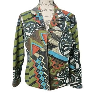 Additions by Chico's Geometric Grovy Canvas Button Up Relaxed Fit Jacket Sz 1 /M